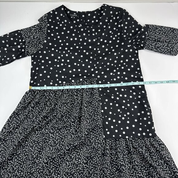 CAARA Women's Black Millazo Polka Dot Satin Asymmetric Shift Mini Dress S/C38 - Picture 7 of 16